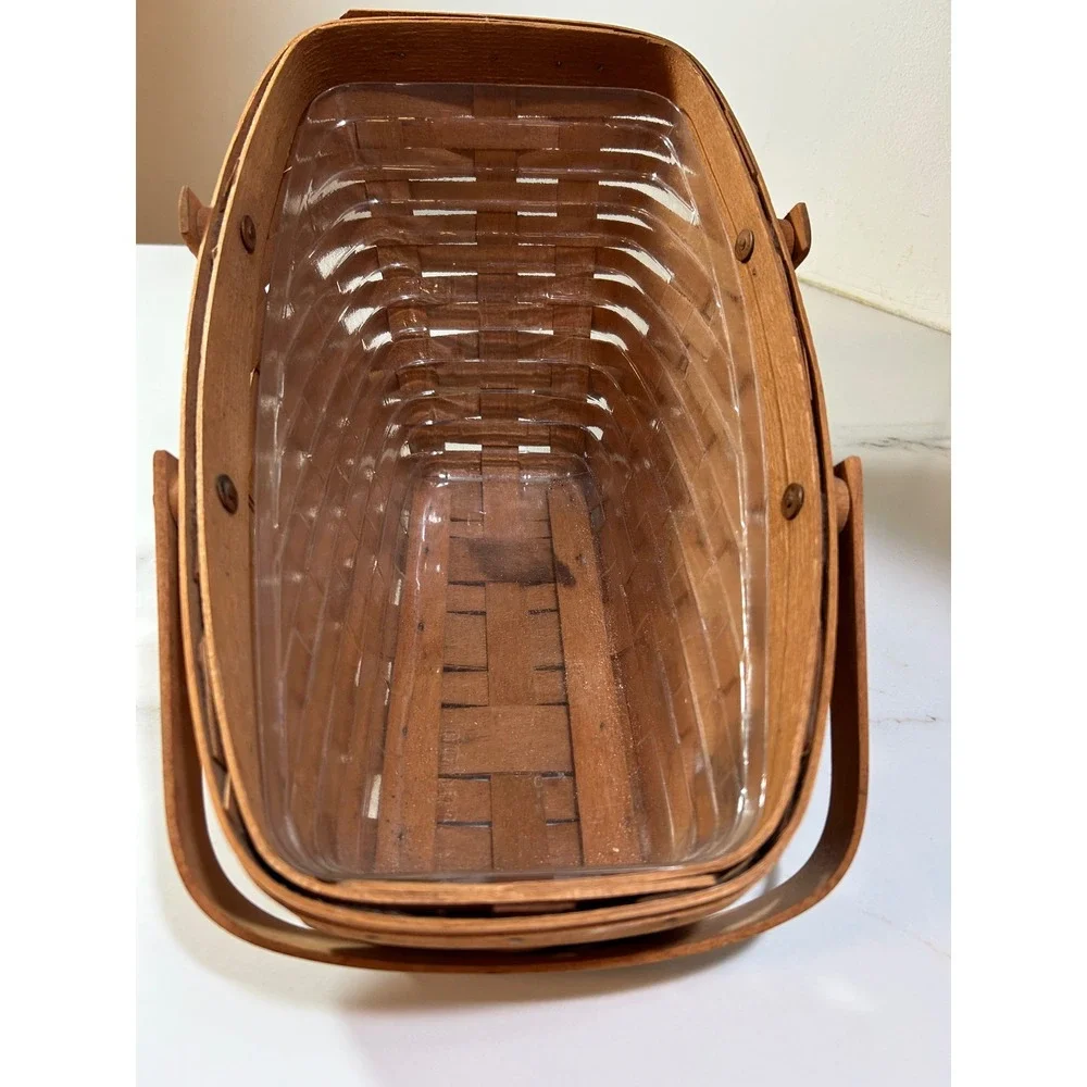 Longaberger Handwoven Slant Basket 1990 Vintage Wood Woven with Plastic‎ Liner
